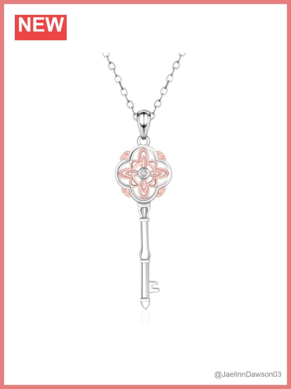 925 Sterling Silver Witch Knot Key Pendant Necklace Rose Gold Plated Zirconia